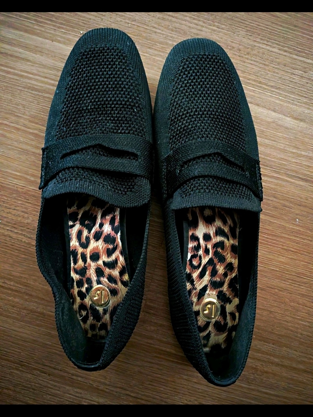 Black Knit Loafer Flats with Leopard Insole